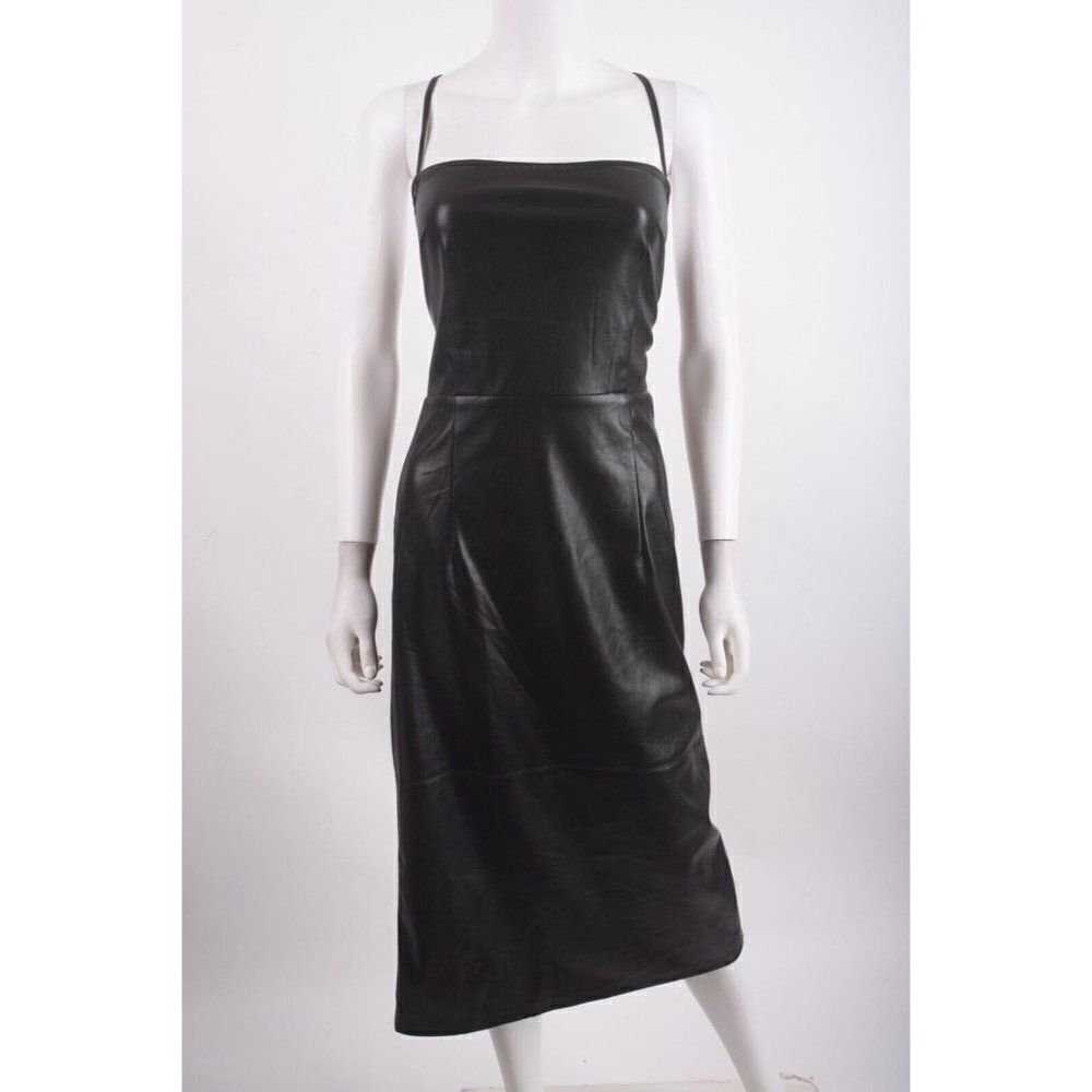 Good American Womans Vacay Dress Size 4 Us Xl Black Faux Leather Backless Nwt